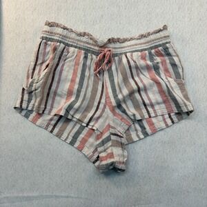 Aeropostale Womens Striped Paperbag Waist Shorts Pink Grey Cream Medium